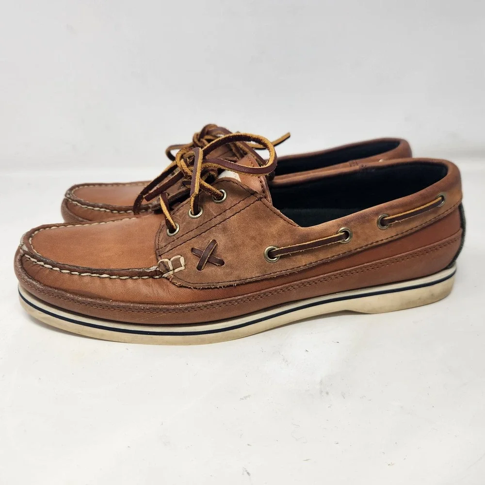 Vintage Polo Ralph Lauren Mens RLZ 4634 Brown Leather Boat Shoes Size 8.5 D